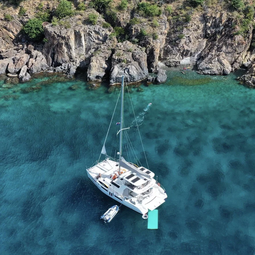 Aerial view of SONG BIRD charter catamaran