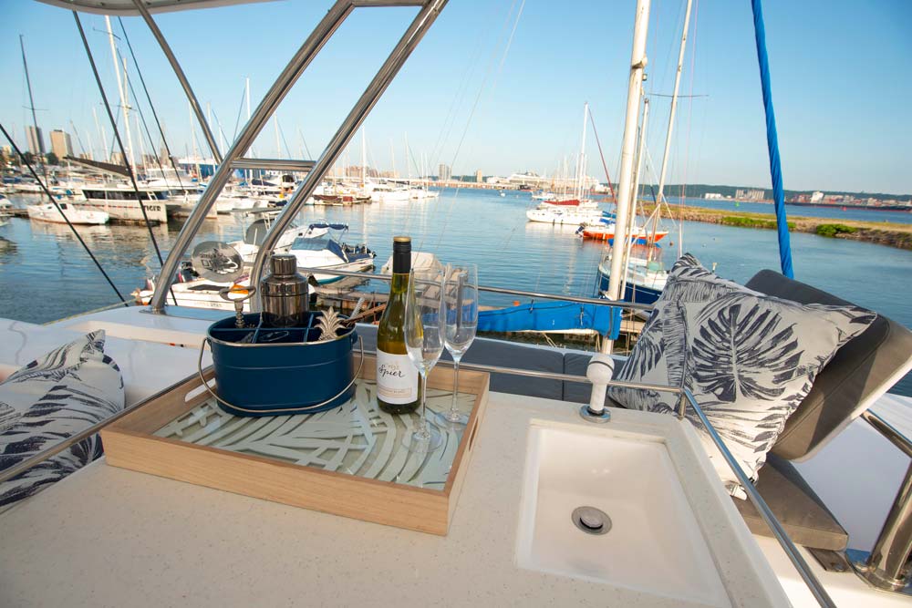 Flybridge aboard SONG BIRD charter catamaran