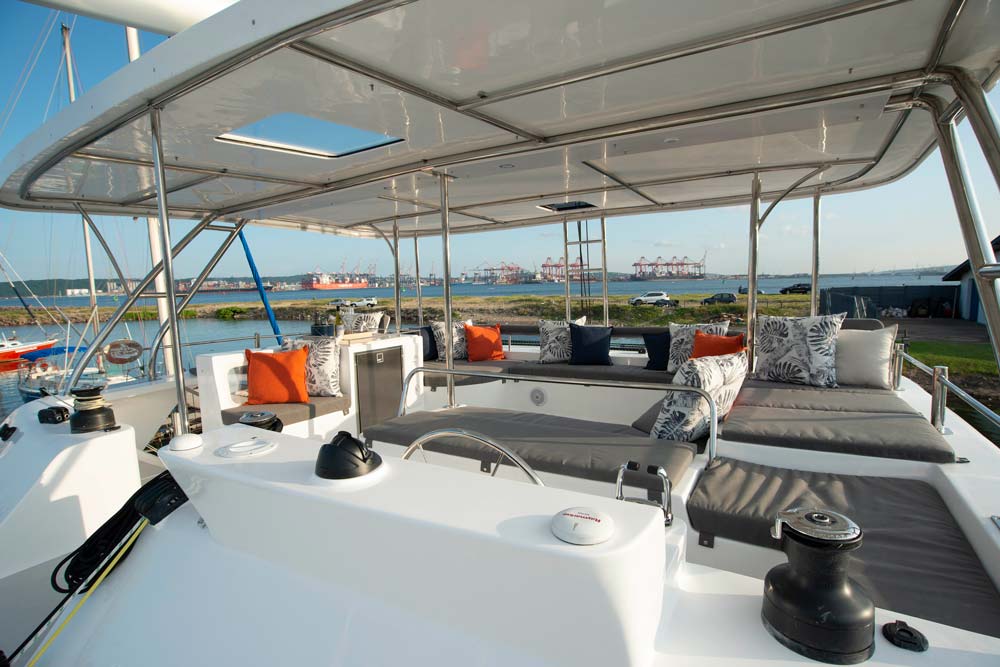 Guest area aboard SONG BIRD charter catamaran
