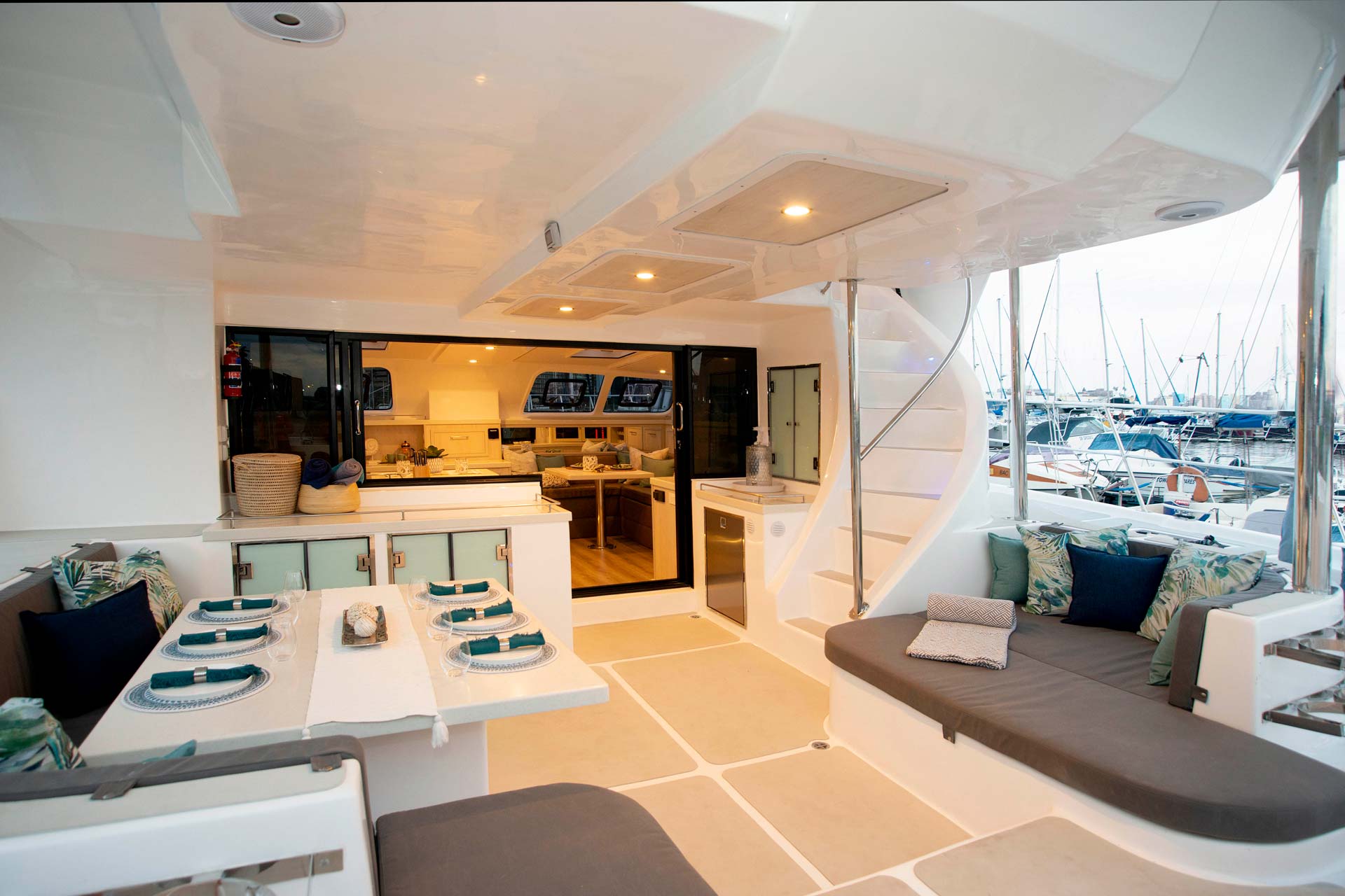Interior aboard SONG BIRD charter catamaran