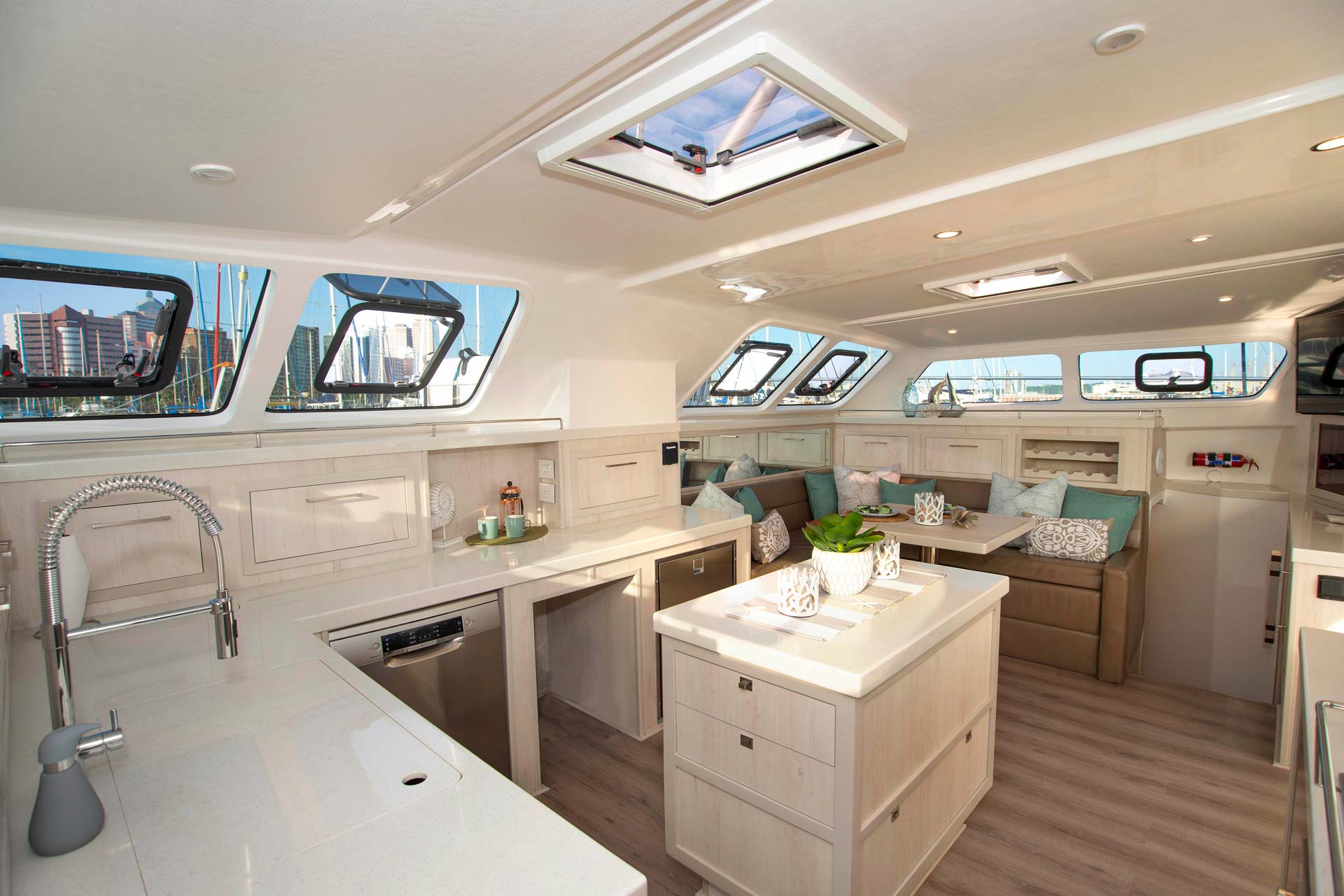 Outdoor lounge aboard SONG BIRD charter catamaran