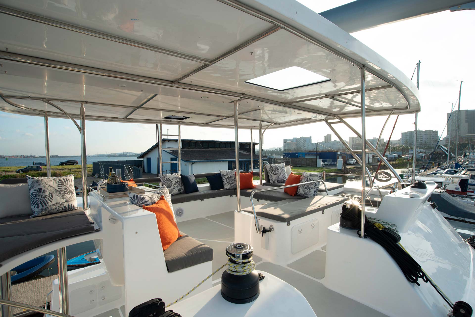 Salon aboard SONG BIRD charter catamaran